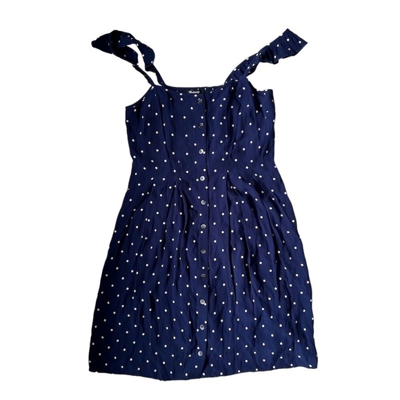 MADEWELL Ruffle-Strap Button-Front Dress in Polka Dot navy white size 2 - Picture 5 of 13